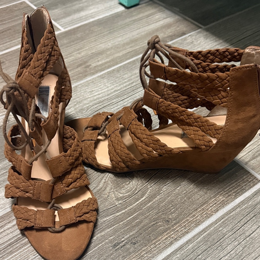 INC International Concepts Tan Braided Wedge Sandals